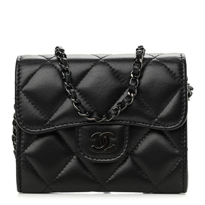 Chanel Lambskin Quilted Flap Card Holder On Chain So Black 1 of 11
