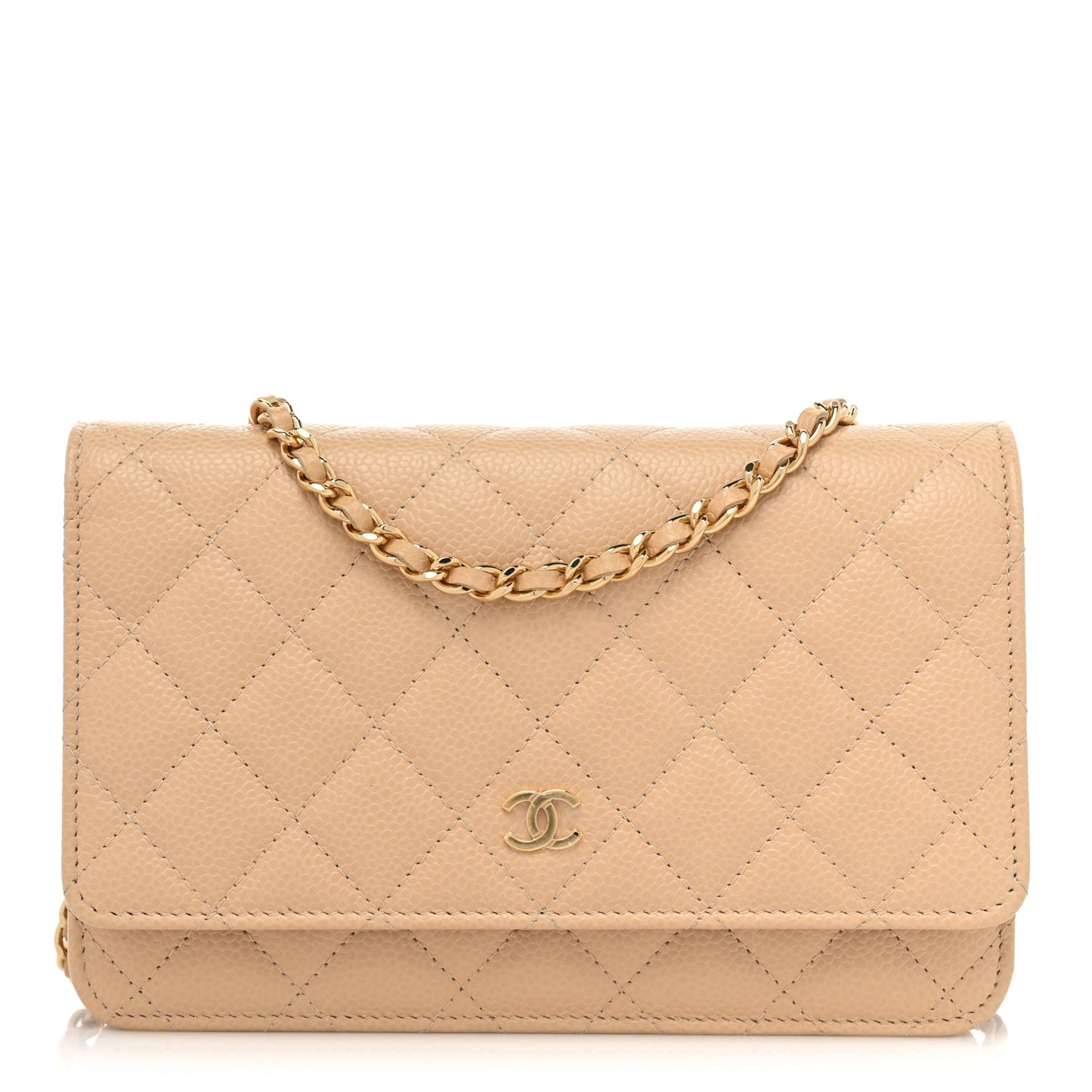 Caviar Quilted Wallet On Chain WOC Beige