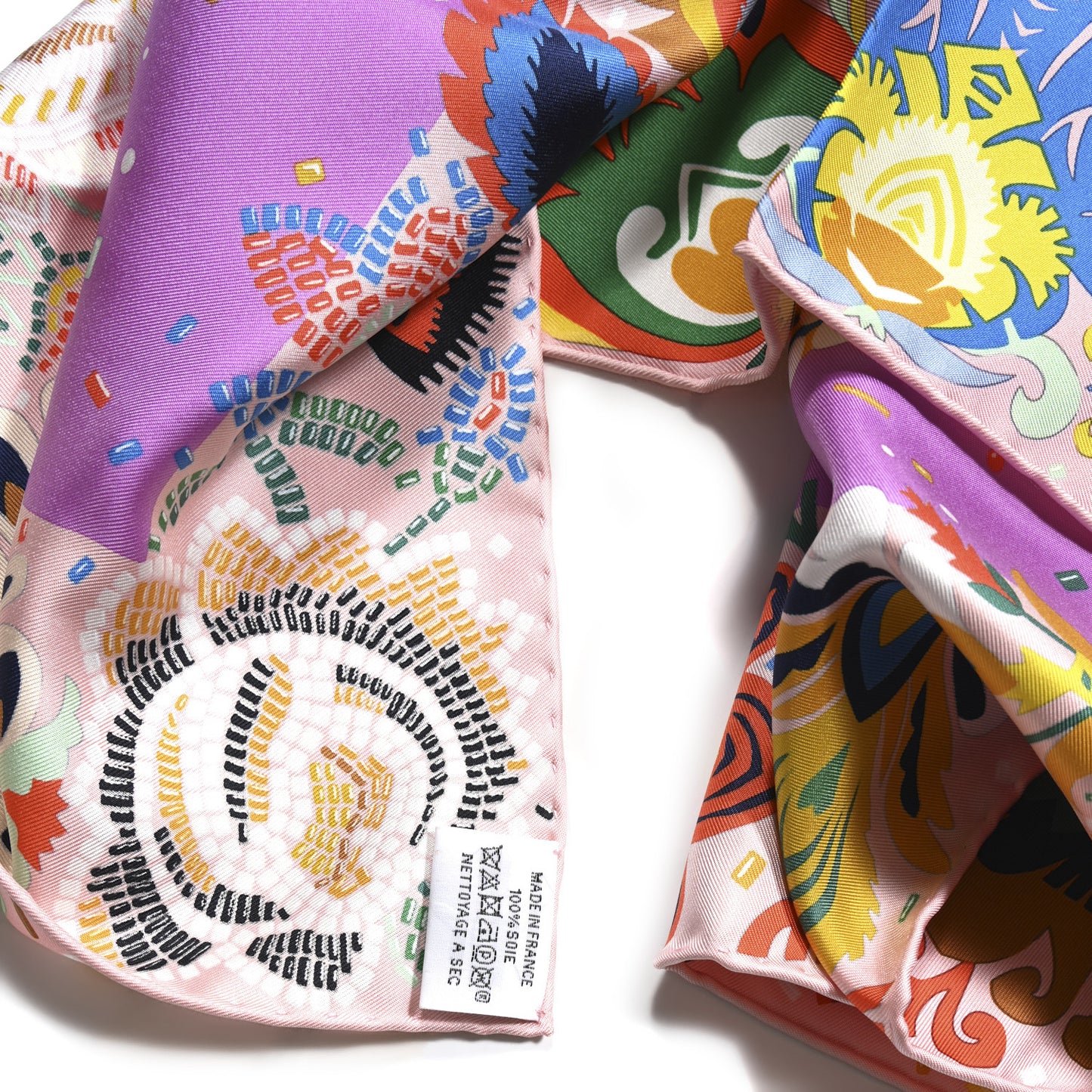 Silk Costume de Fete Scarf 90 Rose Poudre Cyclamen Jaune