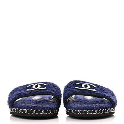 Chanel Terry CC Flat Mules 39 Navy Blue 2 of 7