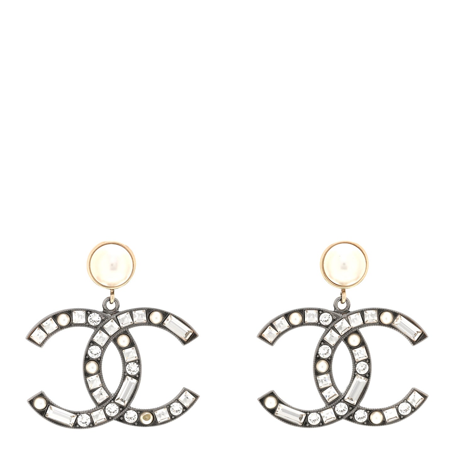 Crystal Pearl CC Drop Earrings Gold Silver