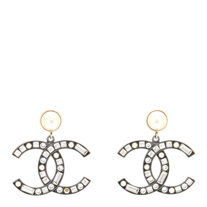 Chanel Crystal Pearl CC Drop Earrings Gold Silver 1 of 6