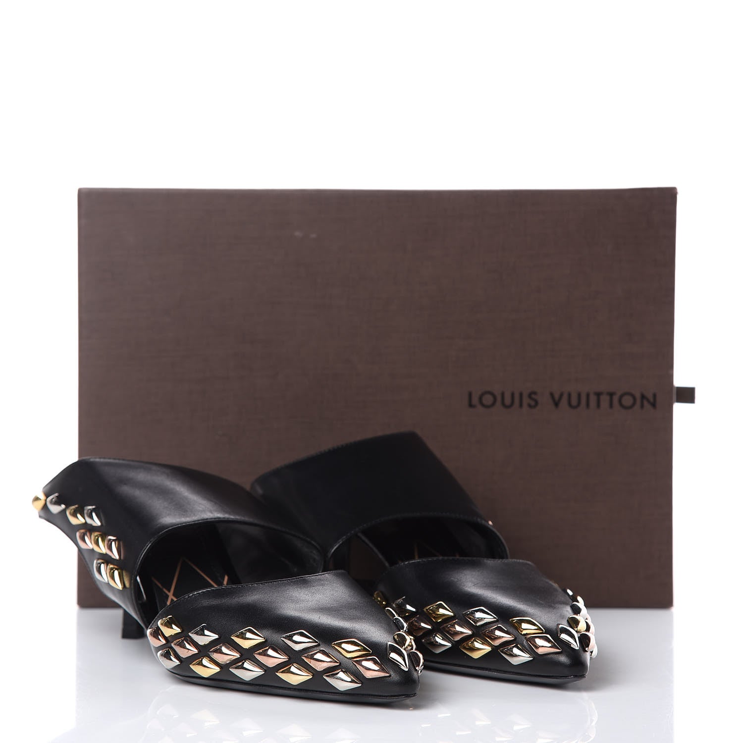 Louis Vuitton Calfskin Studded Gold Rush Slingback Pumps 37 Black 12 of 12