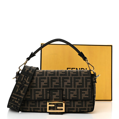 Fendi Fabric Jacquard FF 1974 Medium Baguette Tobacco Moro Black 12 of 12