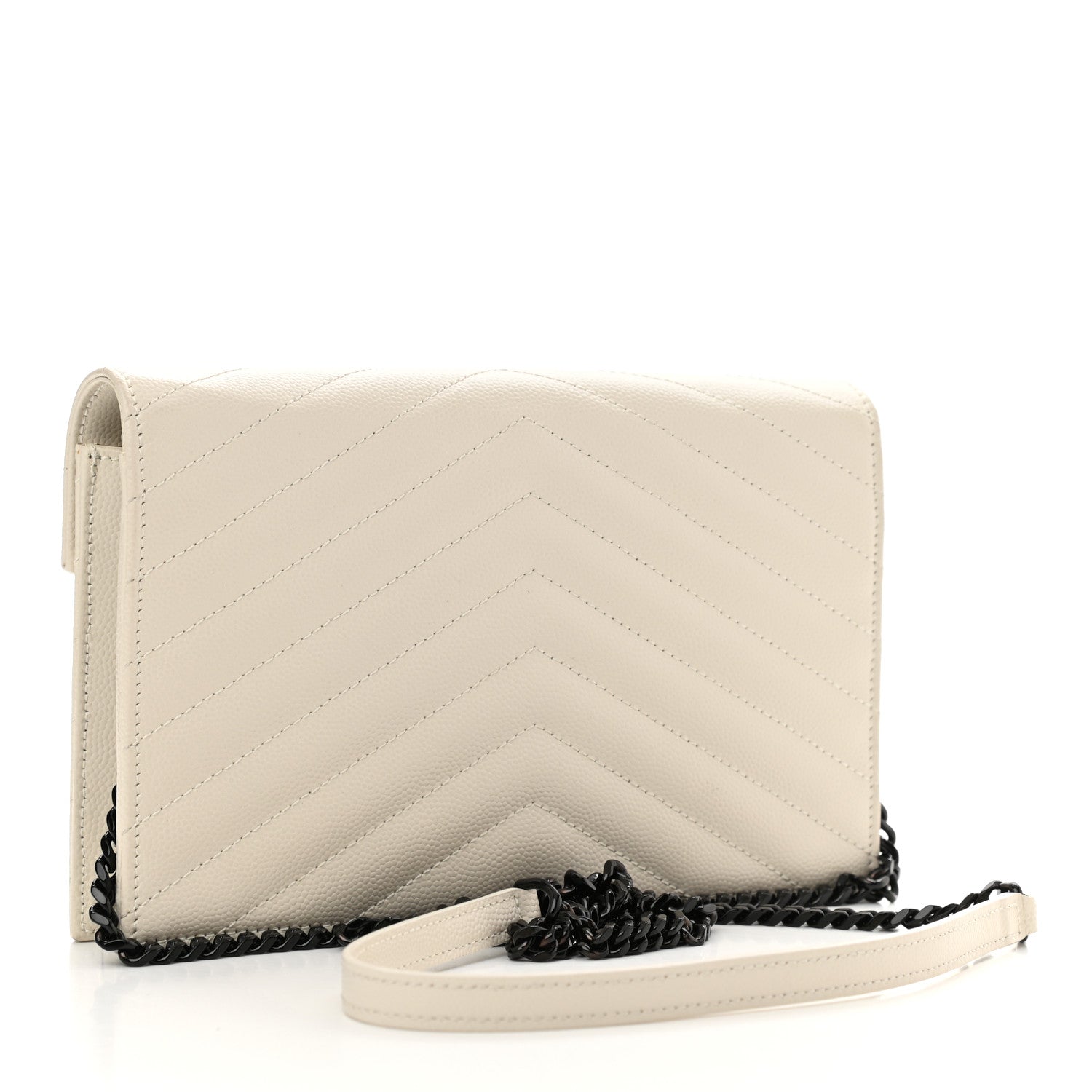 Saint Laurent Grain De Poudre Matelasse Chevron Monogram Envelope Chain Wallet Dove White 3 of 11
