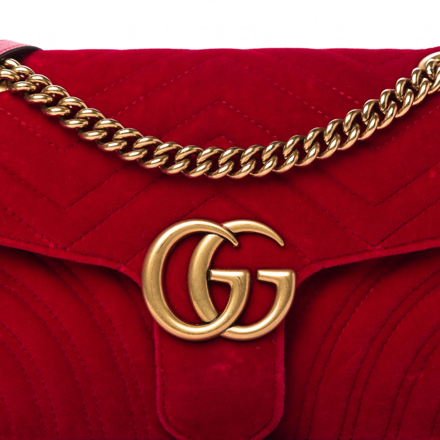 Velvet Matelasse Small GG Marmont Shoulder Bag Hibiscus Red