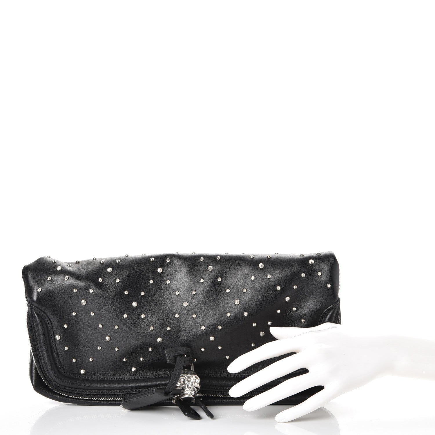 Alexander McQueen Calfskin Studded Padlock Skull Clutch Black 2 of 7