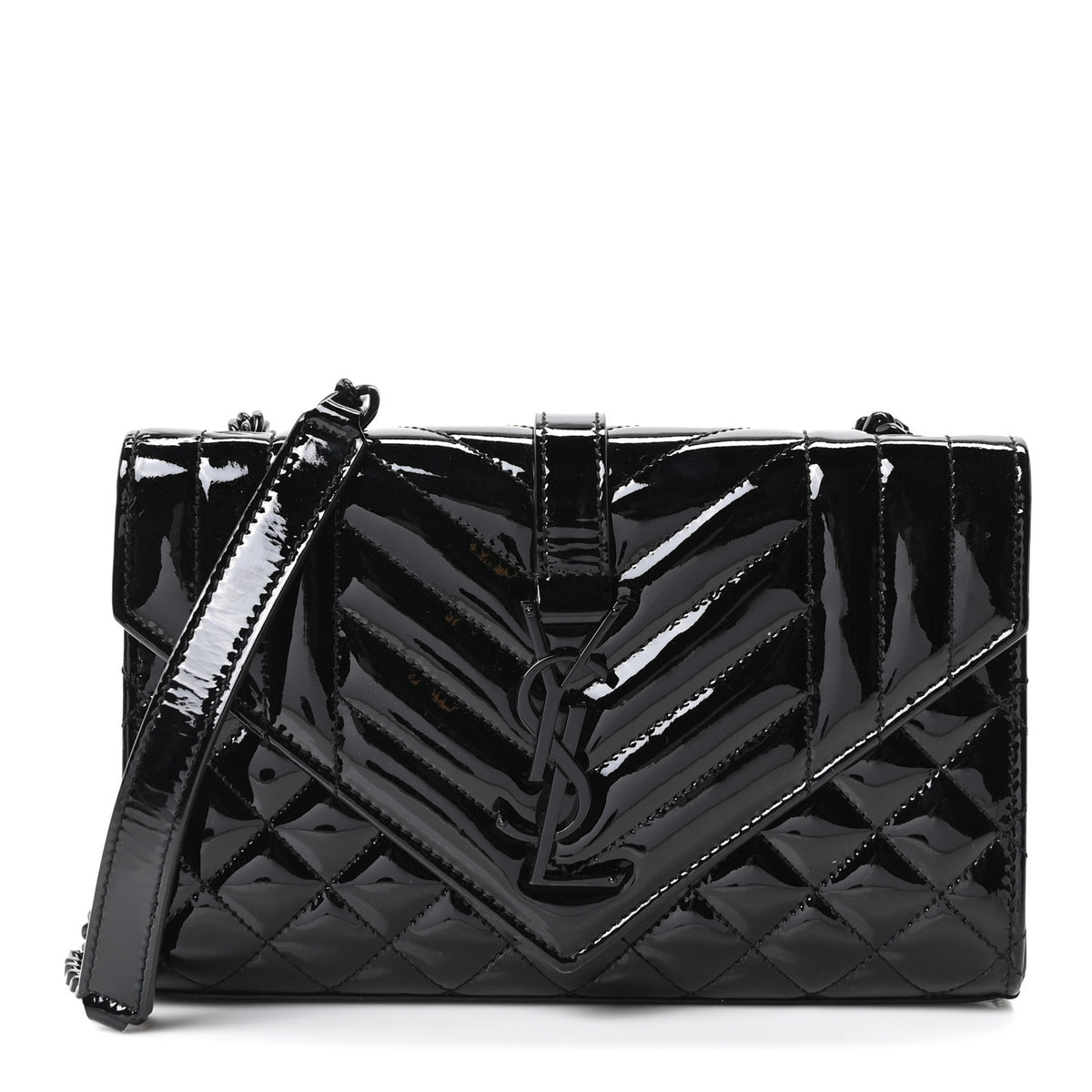 Patent Mixed Matelasse Triquilt Small Monogram Satchel Black