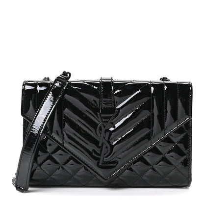 Saint Laurent Patent Mixed Matelasse Triquilt Small Monogram Satchel Black 1 of 11