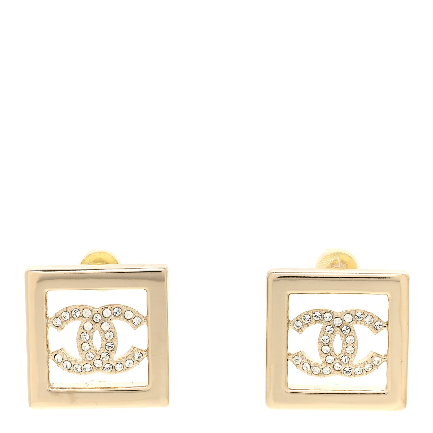 Metal Crystal Square CC Earrings Gold