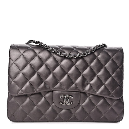 Chanel Metallic Lambskin Quilted Jumbo Single Flap Dark Grey 1 of 14