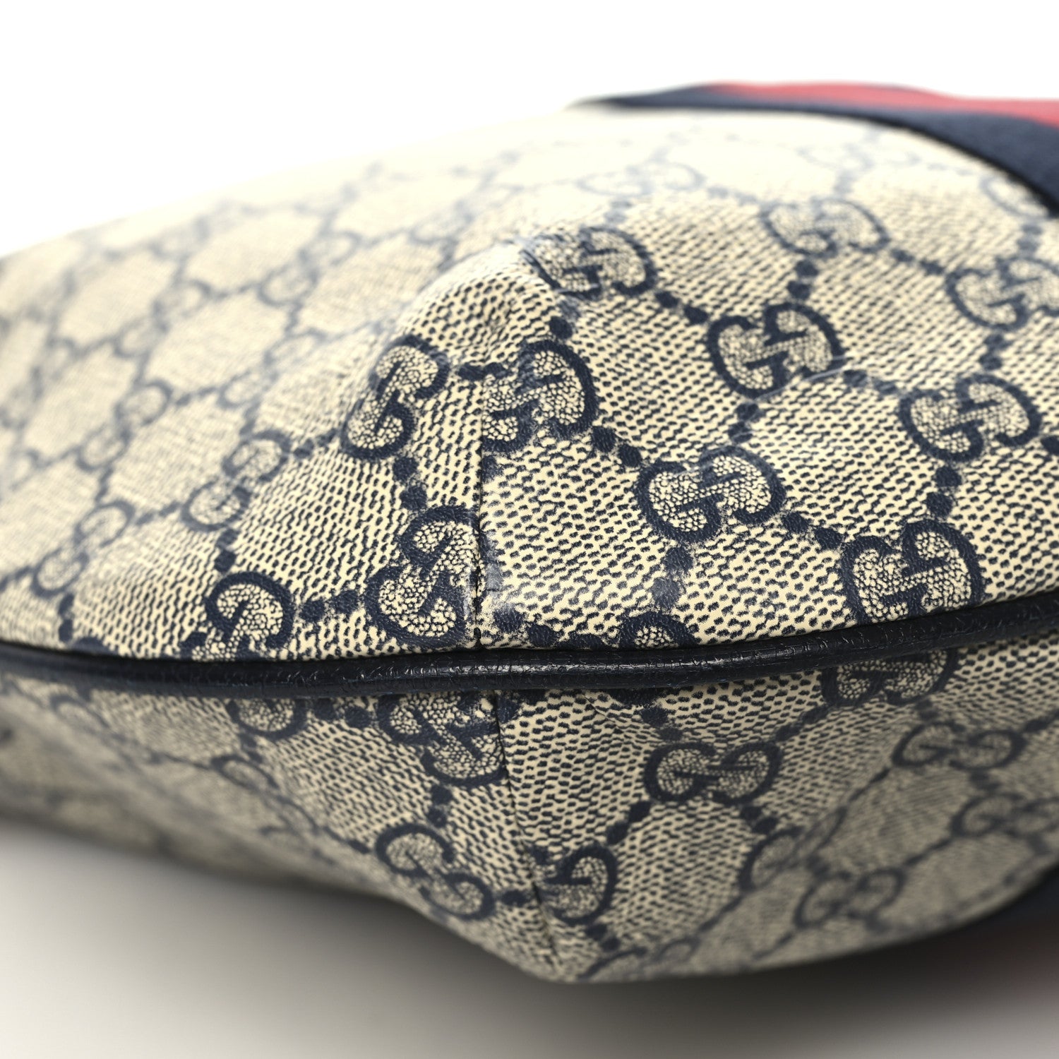 Gucci GG Supreme Monogram Textured Dollar Calfskin Web Small Ophidia Half Moon Hobo Beige Blue 9 of 10
