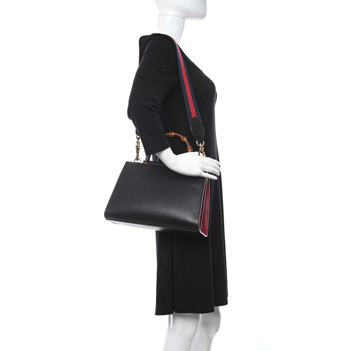 Nappa Bamboo Web Small Nymphaea Top Handle Bag Black