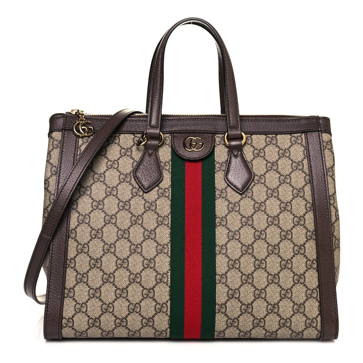 Gucci GG Supreme Monogram Web Medium Ophidia Tote Bag Brown 1 of 10
