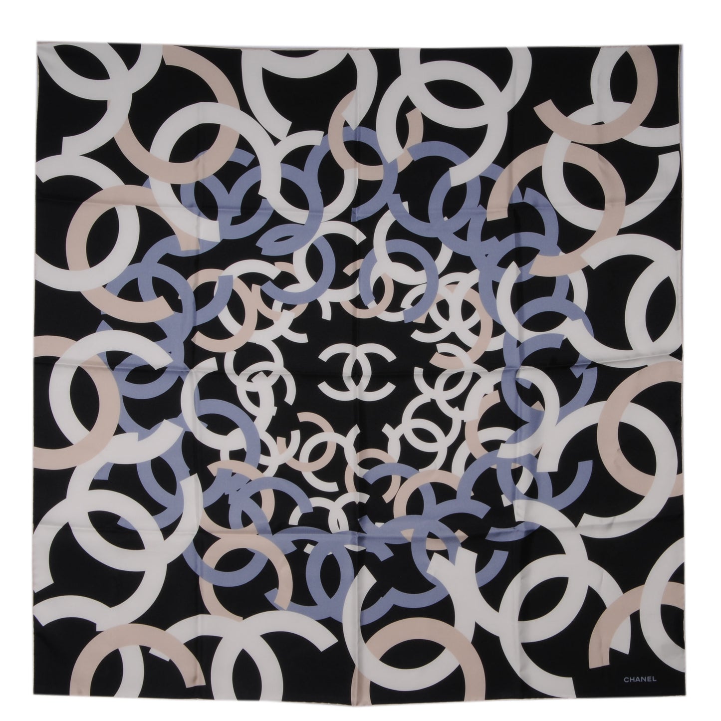 Silk CC Logo Scarf Black Blue