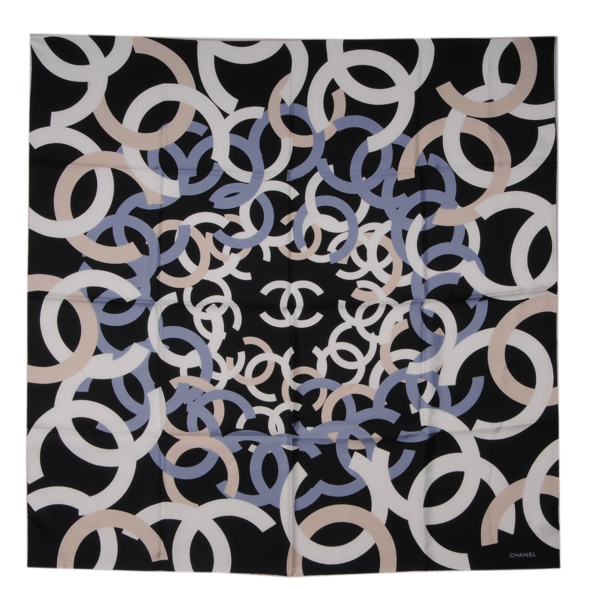 Chanel Silk CC Logo Scarf Black Blue 2 of 5