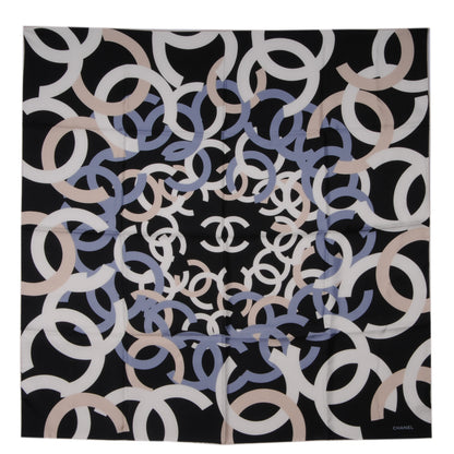 Chanel Silk CC Logo Scarf Black Blue 2 of 5