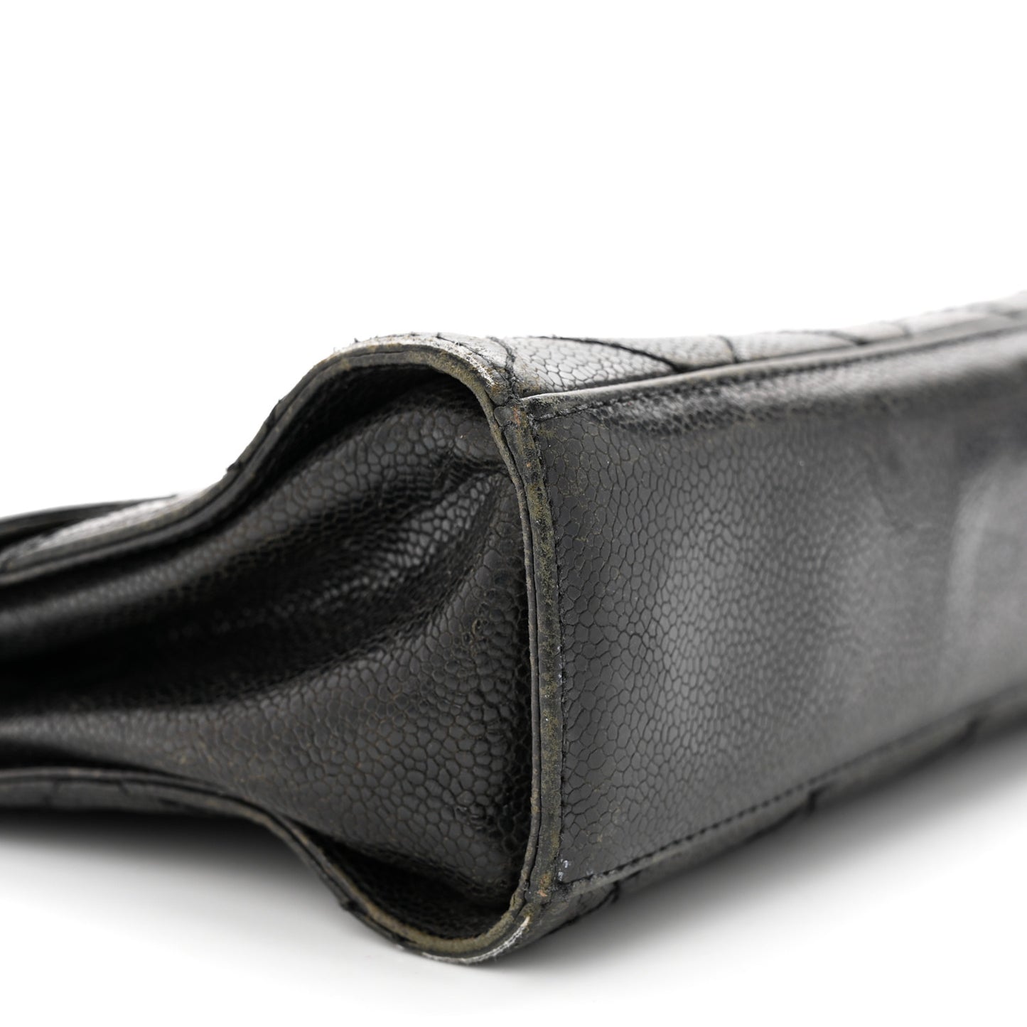 Crumpled Grained Calfskin Medium CC Crave Flap Black