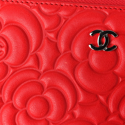 Chanel Goatskin Camellia Embossed Medium Zip Around Wallet Red 9 of 9