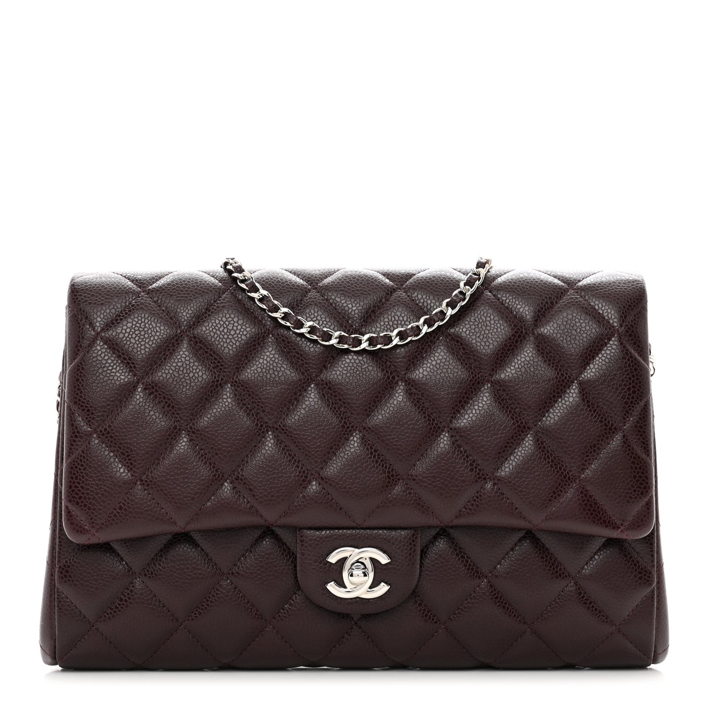 Caviar Quilted Clutch With Chain Flap Burgundy