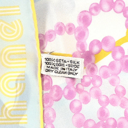 Chanel Silk CC Pearl Clover Scarf Blue Yellow Pink 3 of 3