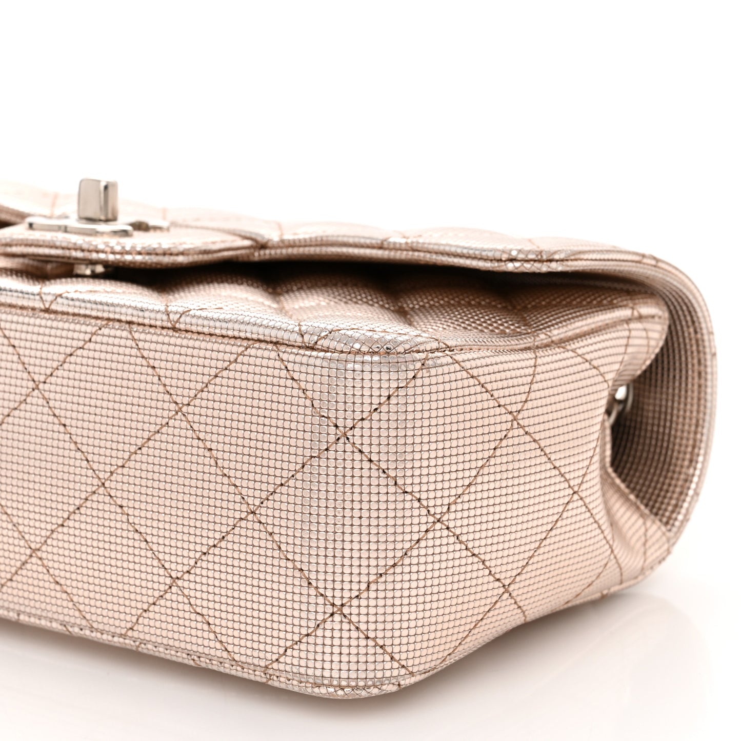 Metallic Calfskin Quilted Pixel Effect Mini Rectangular Flap Pink Gold