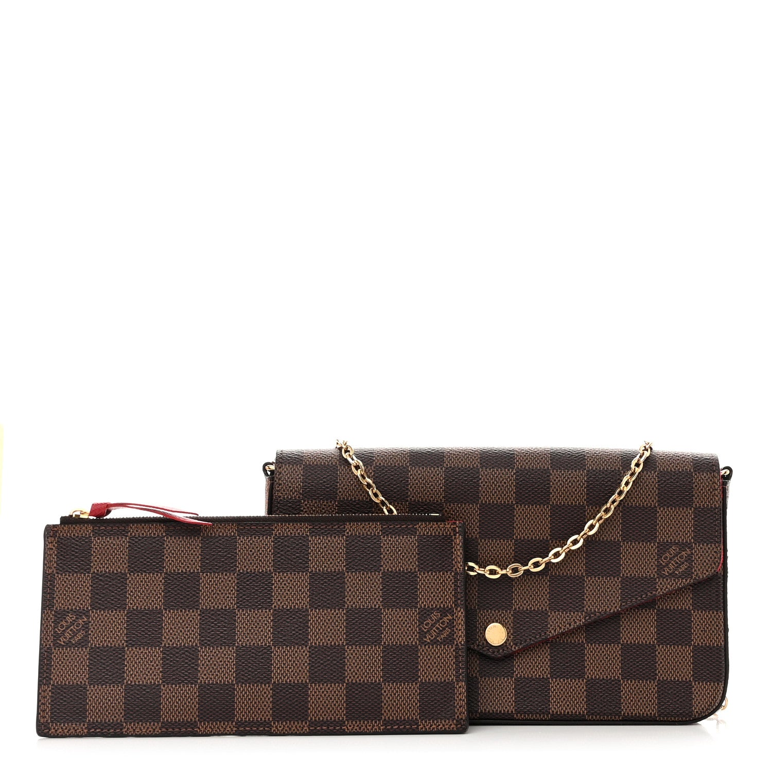 Louis Vuitton Damier Ebene Pochette Felicie Chain Wallet 3 of 11