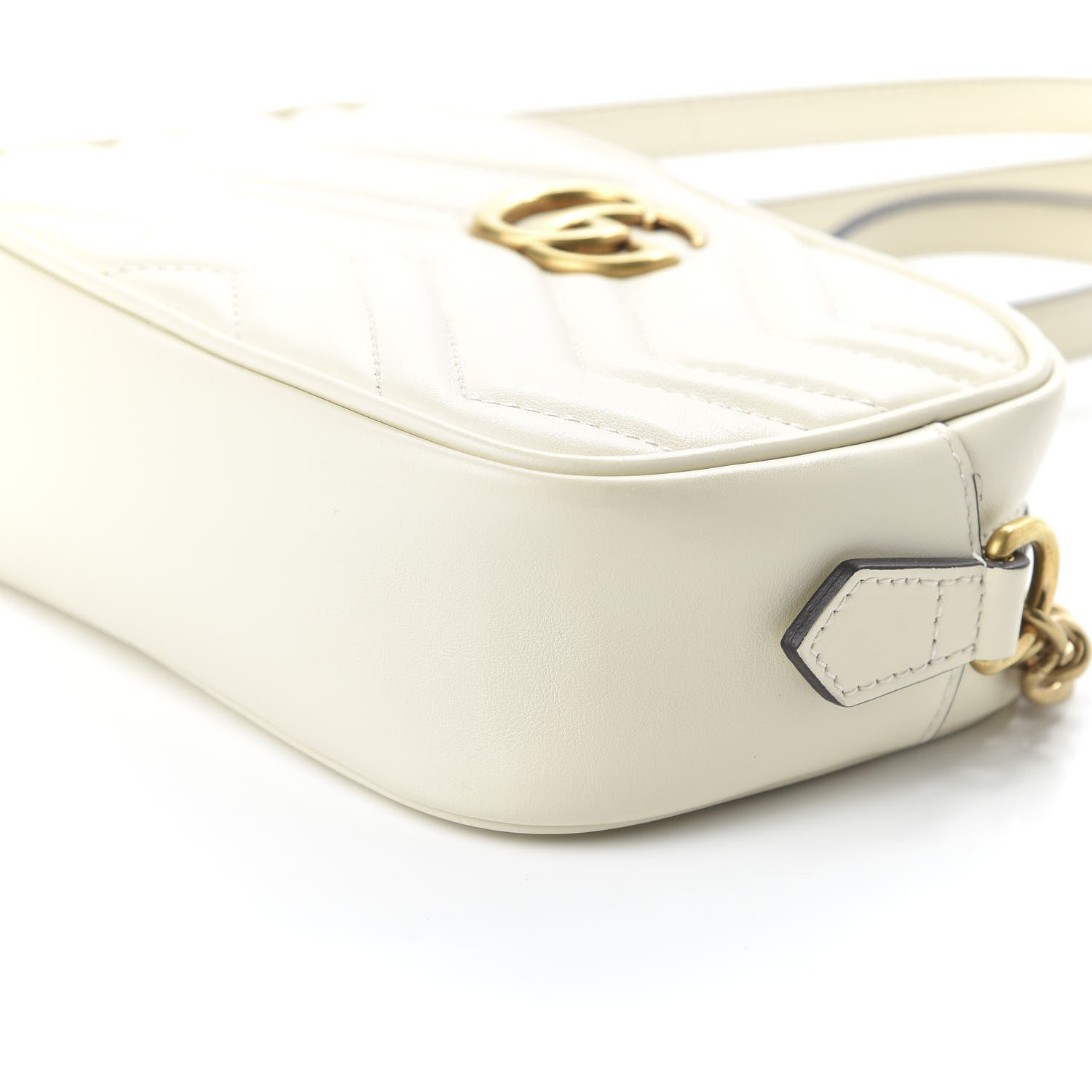 Gucci Calfskin Matelasse Mini GG Marmont Chain Shoulder Bag White 7 of 10