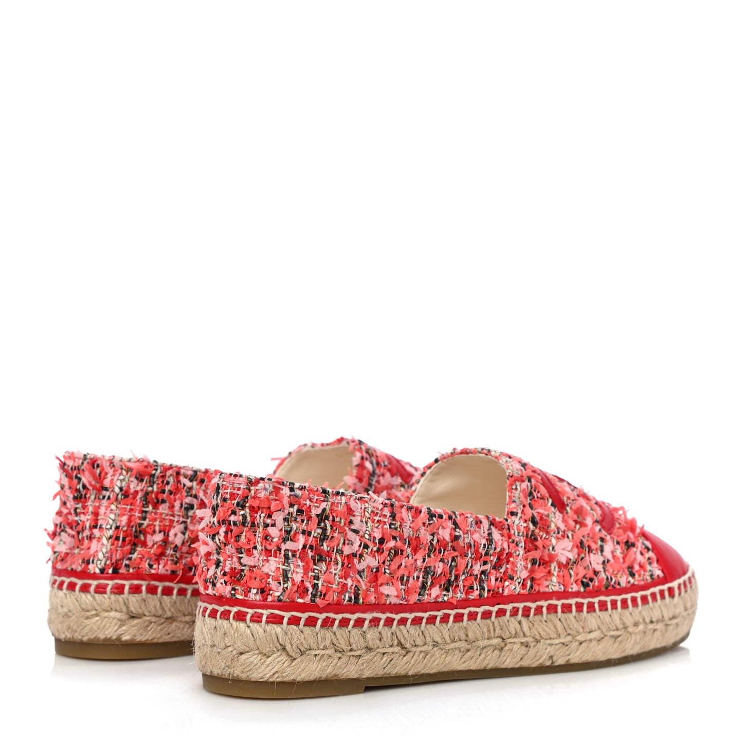 Tweed Lambskin CC Espadrilles 39 Coral Pink Black Red