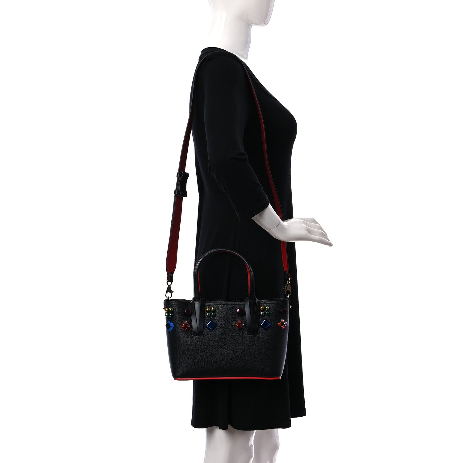 Christian Louboutin Calfskin Embellished Mini East West Cabata Tote Black 2 of 10