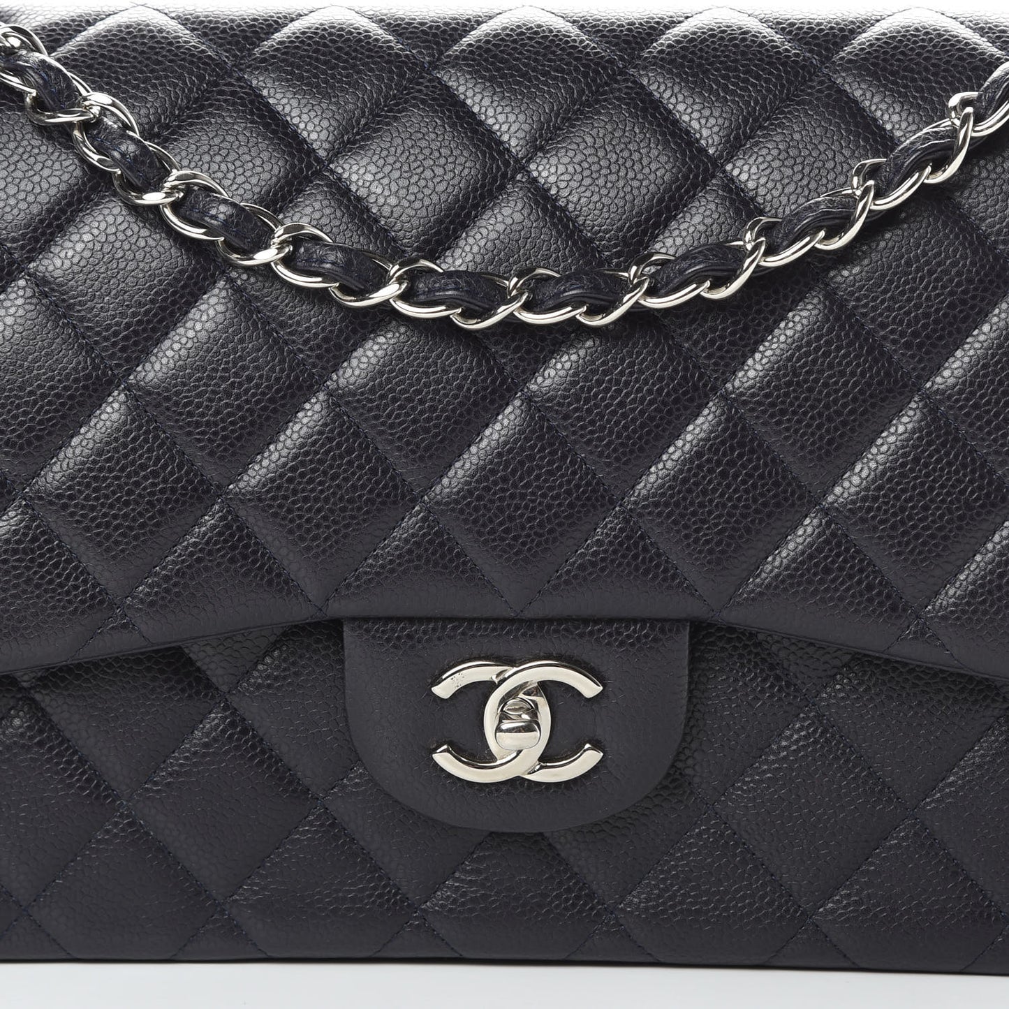 Caviar Quilted Jumbo Double Flap Navy Blue