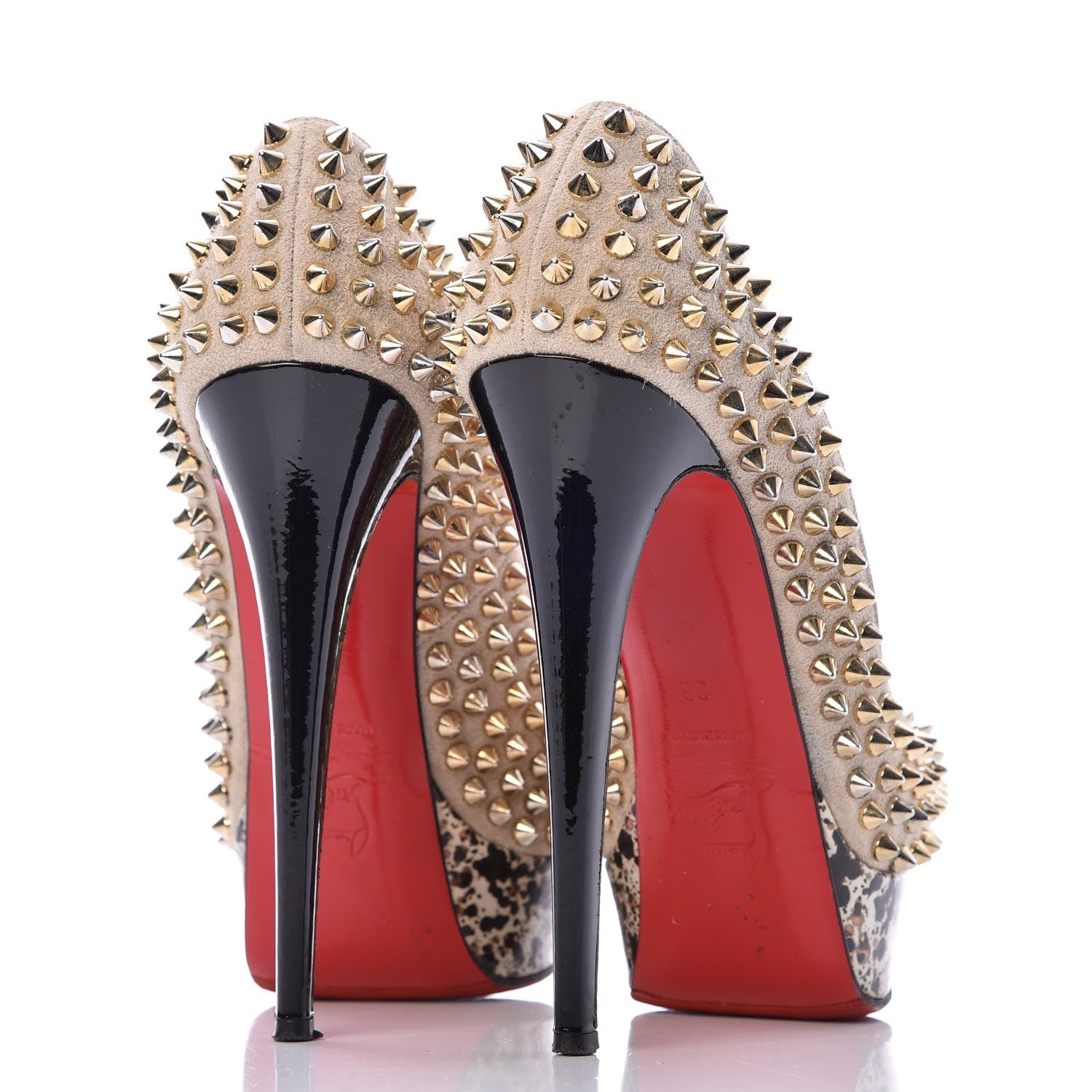Christian Louboutin Veau Velours Patent Lady Peep Spikes 150 Pumps 36 Stone 4 of 14