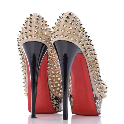 Christian Louboutin Veau Velours Patent Lady Peep Spikes 150 Pumps 36 Stone 4 of 14