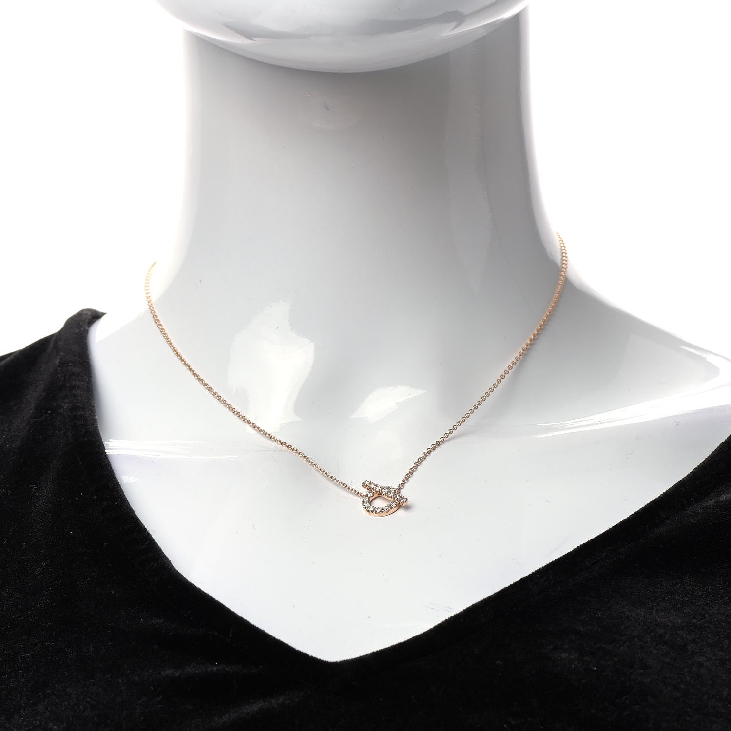 Hermes 18K Rose Gold Diamond Finesse Pendant Necklace 2 of 5