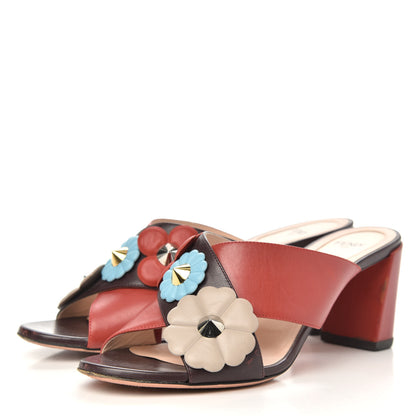Fendi Calfskin Flowerland Studded Elsa Colorblock Sandals 39 Multicolor 3 of 10