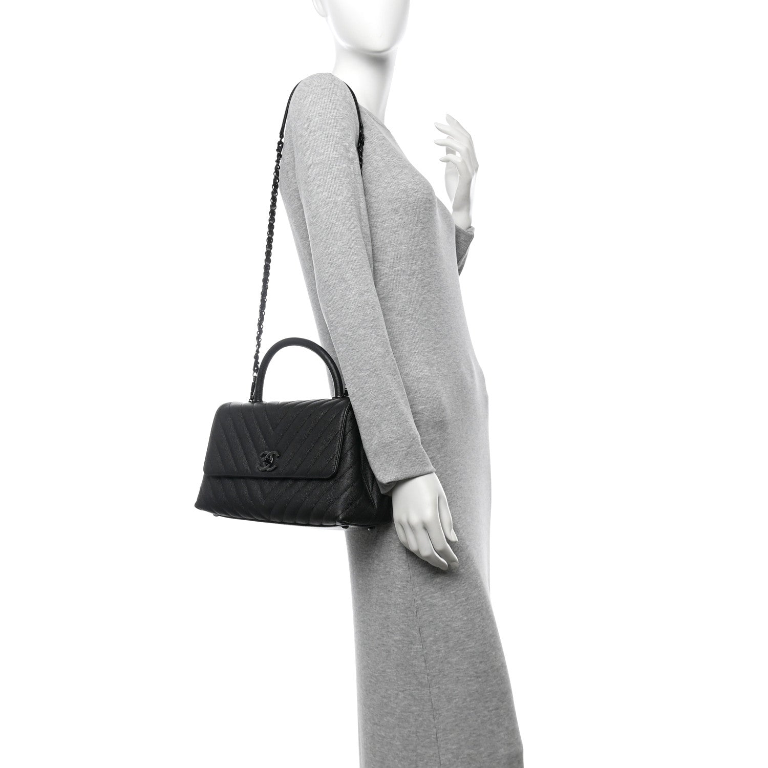 Chanel Caviar Chevron Quilted Small Coco Handle Flap So Black 2 of 14