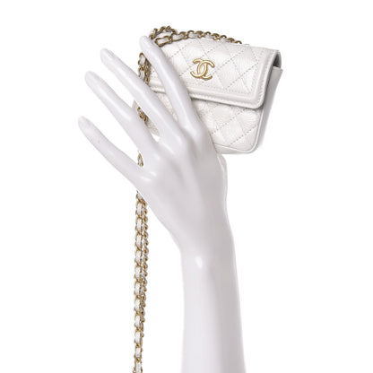 Chanel Shiny Aged Calfskin Quilted Waist Belt Bag White 2 of 8