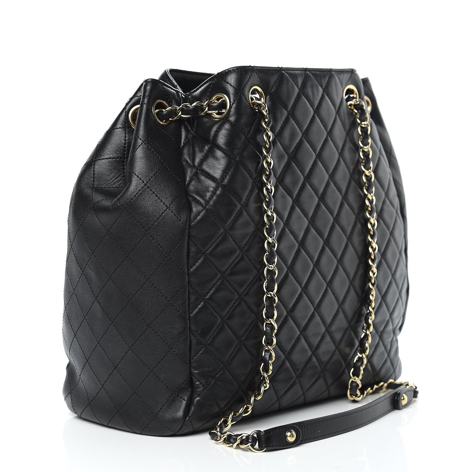 Chanel Lambskin Quilted Large Drawstring Bag Black 3 of 13