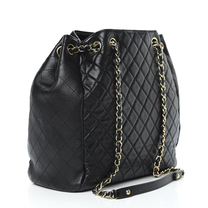 Chanel Lambskin Quilted Large Drawstring Bag Black 3 of 13