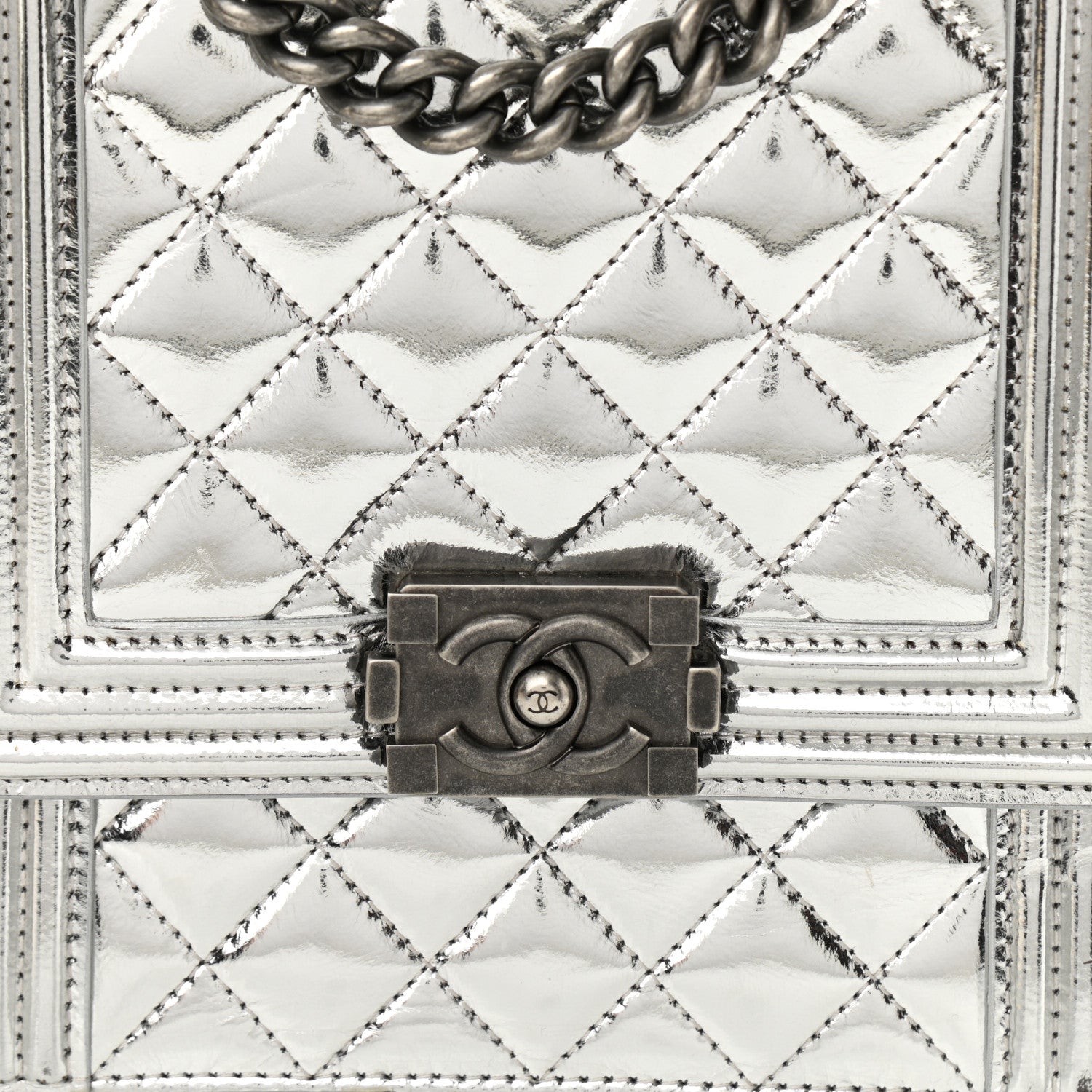 Chanel Metallic Goatskin Quilted North South Boy Flap Silver 8 of 10