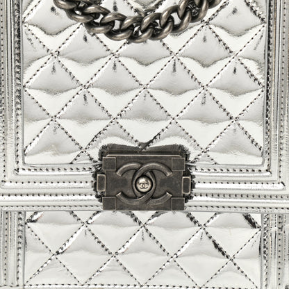 Chanel Metallic Goatskin Quilted North South Boy Flap Silver 8 of 10