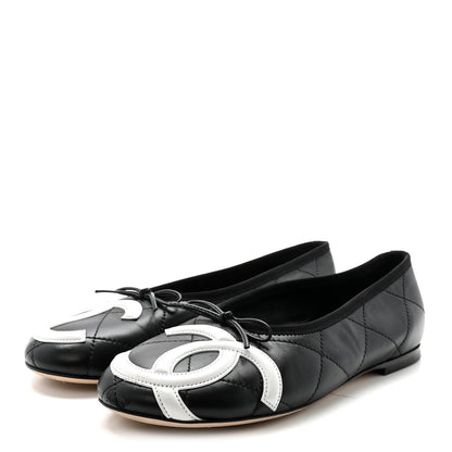 Chanel Lambskin Quilted CC Cambon Ballet Flats 38 Black White 4 of 9