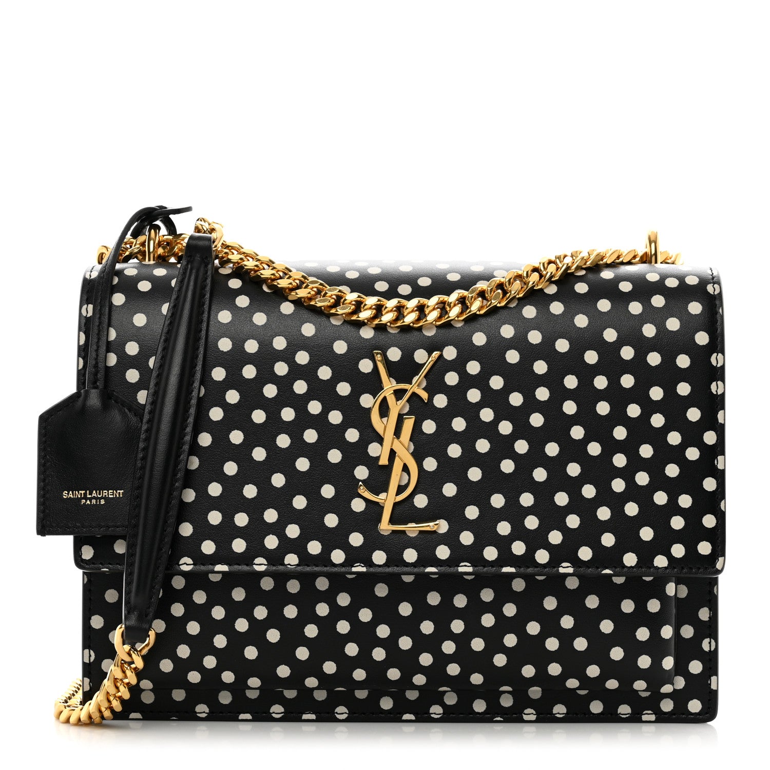 Saint Laurent Calfskin Polka Dot Medium Monogram Sunset Black White 1 of 10