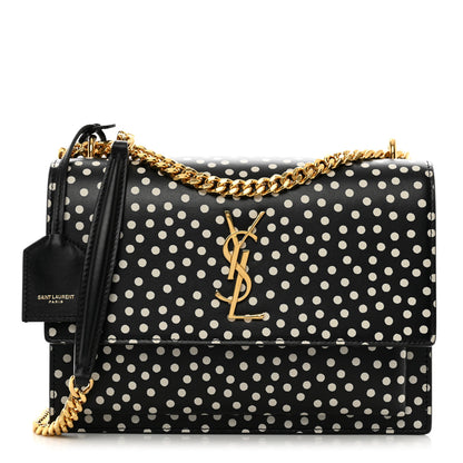 Saint Laurent Calfskin Polka Dot Medium Monogram Sunset Black White 1 of 10