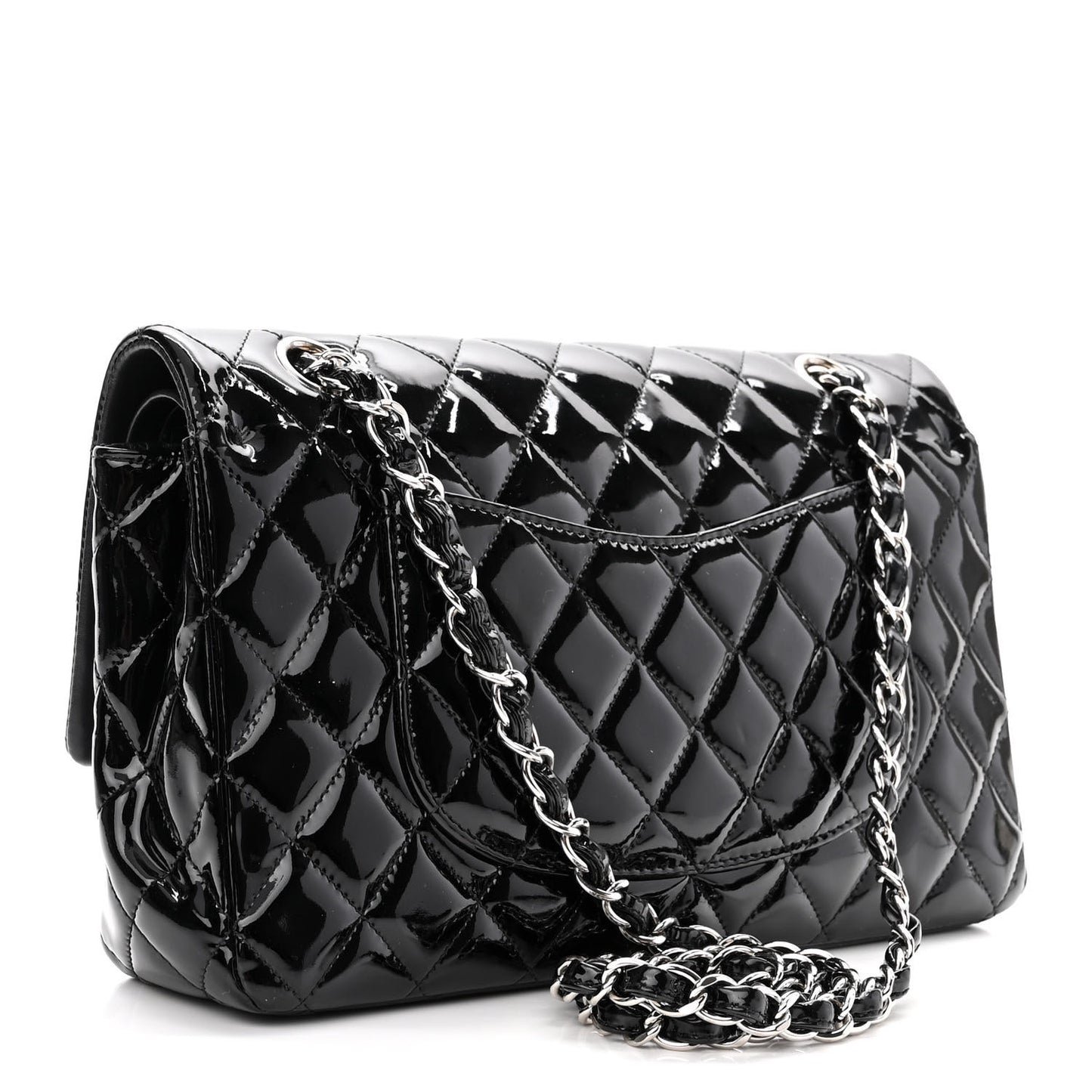 Patent Quilted Medium Double Flap Black