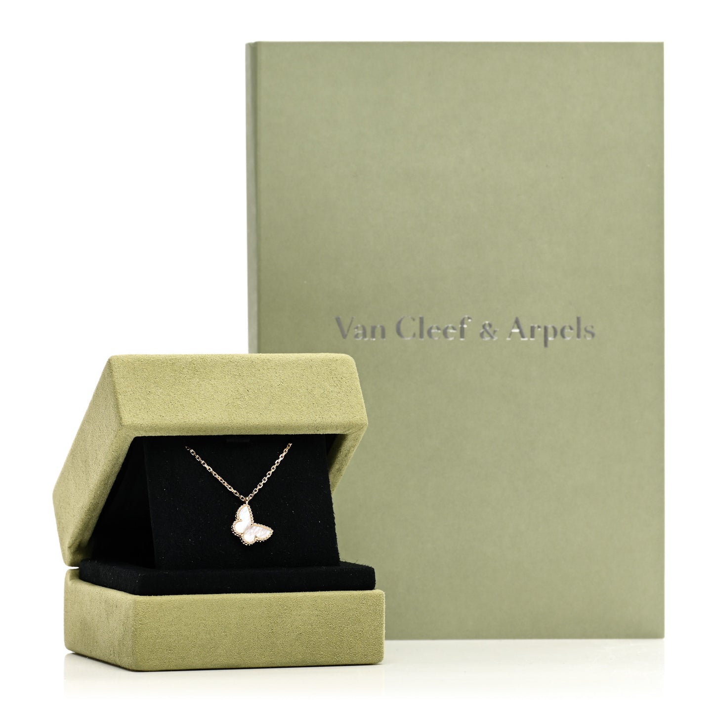 18K Yellow Gold Mother of Pearl Sweet Alhambra Butterfly Pendant Necklace