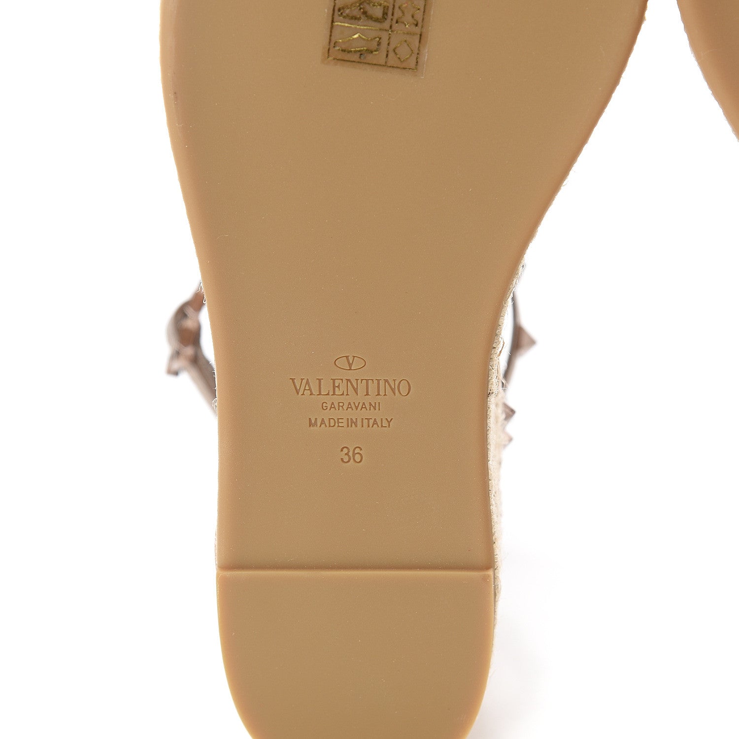 Valentino Garavani Metallic Grained Calfskin Rockstud Ankle Wrap Espadrille Flatform Sandals 36 Skin Natural 6 of 9