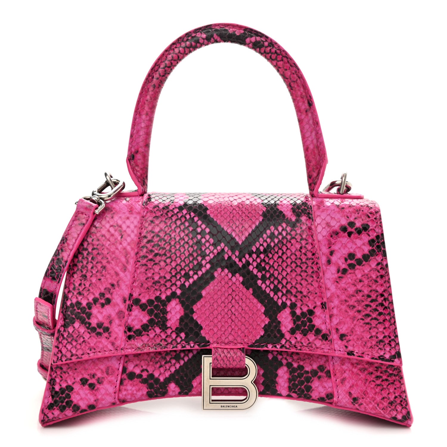 Balenciaga Shiny Calfskin Python Effect Small Hourglass Top Handle Bag Fuchsia Black 1 of 8