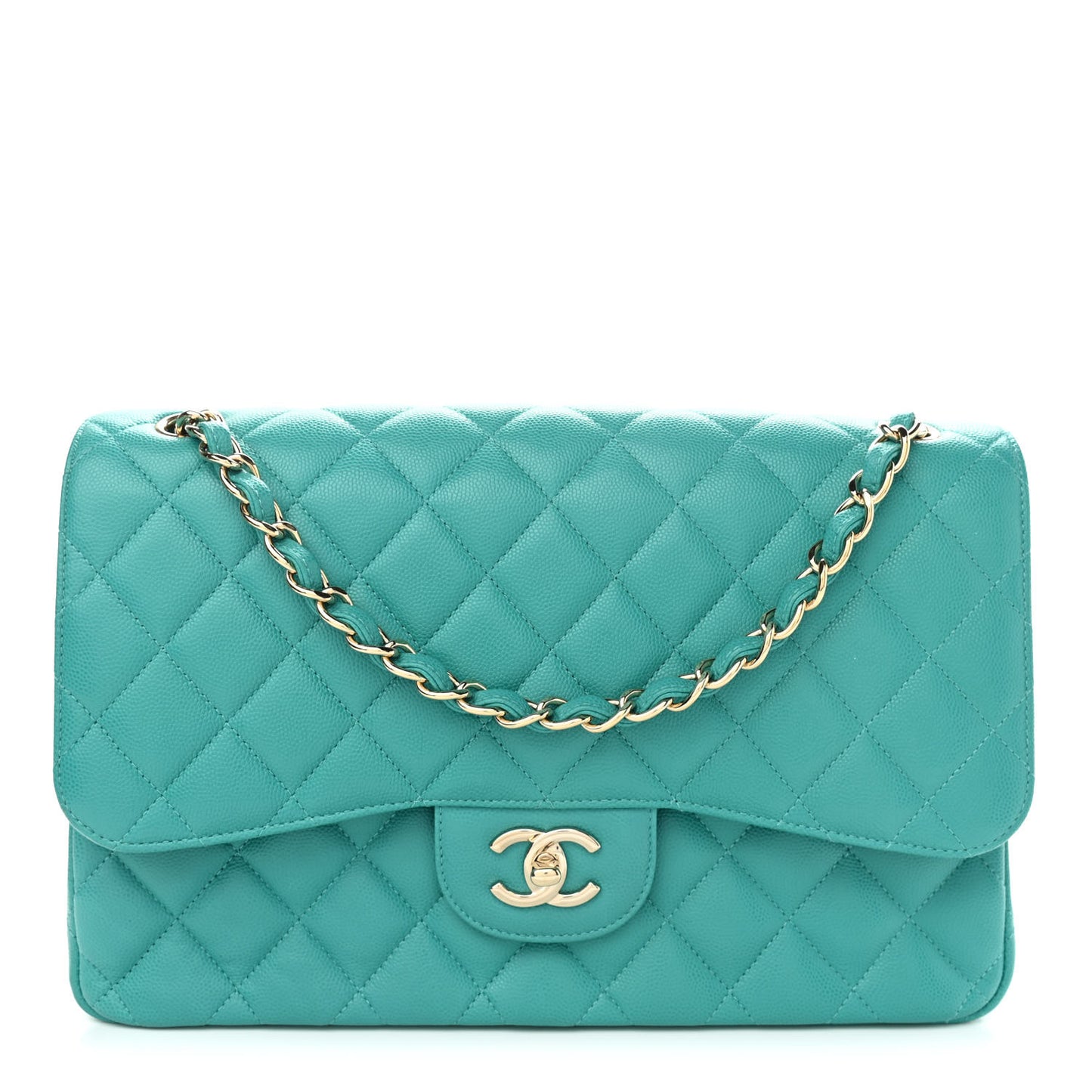 Caviar Quilted Jumbo Double Flap Turquoise