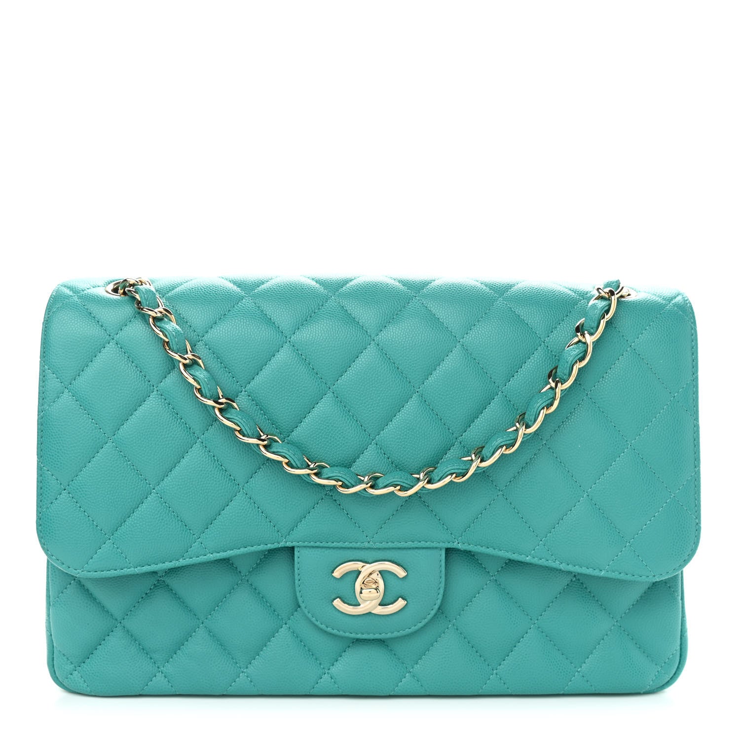 Chanel Caviar Quilted Jumbo Double Flap Turquoise 1 of 11